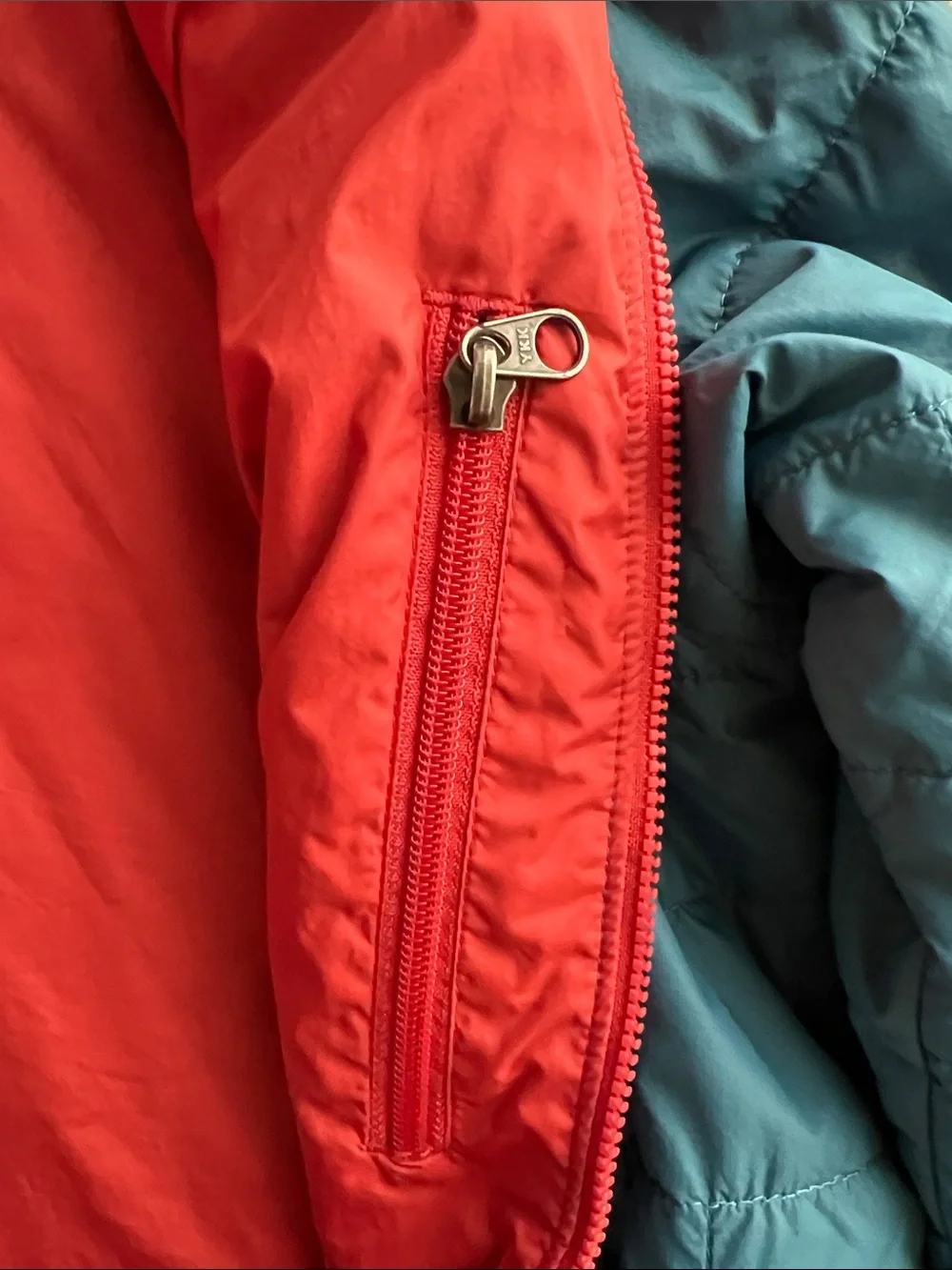 Patagonia Kids Teal Blue Puffer Jacket with Red Zipper